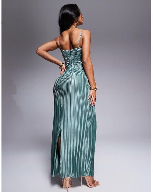 ASOS Gerimpelde Metallic Maxi Jurk Van Plissé in het Blue