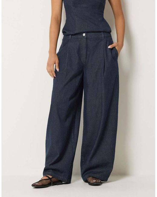 PixieGirl Blue Petite Pleated Wide Leg Jeans