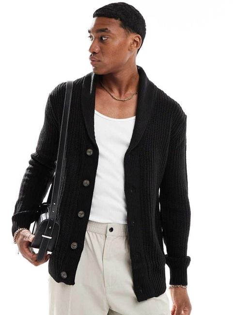Brave Soul Chunky Fisherman Knit Cardigan in Black for Men Lyst UK