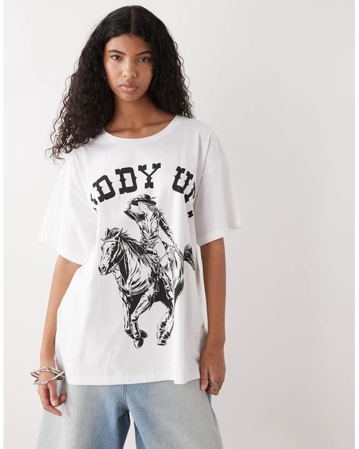 Wrangler White X Lainey Wilson Giddy Up Western Print Oversized T-shirt