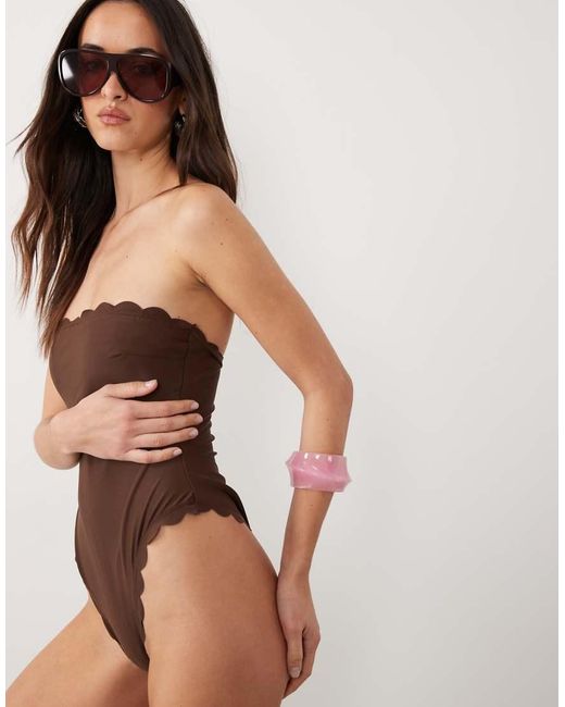 The Frolic Brown Exclusive Scallop Trim Bandeau Swimsuit
