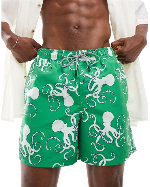 Jack & Jones Green Swim Shorts With Octopus Print for men