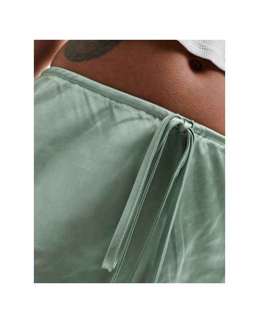 4th & Reckless Green Satin Drawstring Waist Maxi Skirt