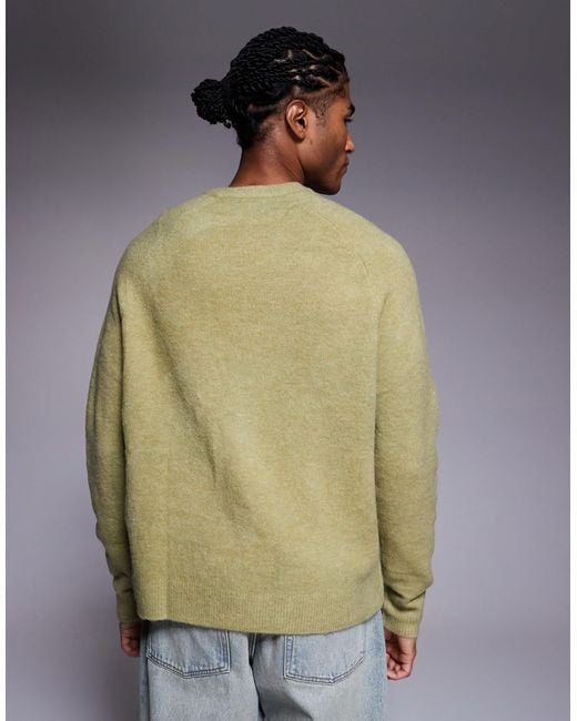 ASOS Green Oversized Knit Fluffy Crew Neck Sweater for men