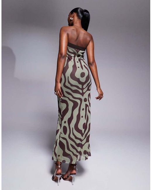 Vestito Midi A Fascia Stampato Con Scollo A Contrasto E Dettaglio Drappeggiato di ASOS in Gray