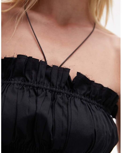 Mango Black Featuring Kaia Gerber Premium Cotton Shirred Bandeau Top With Bubble Hem
