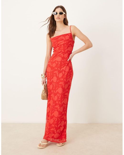 Pretty Lavish Red Cowl Neck Jacquard Slip Maxi Dress