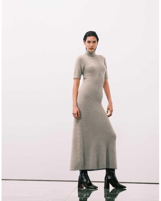 Pretty Lavish Pink Fluffy Knit Roll Neck Short Sleeve Maxi Dress