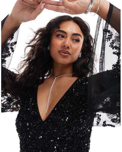 Maya Black Fully Embellished Maxi Dress