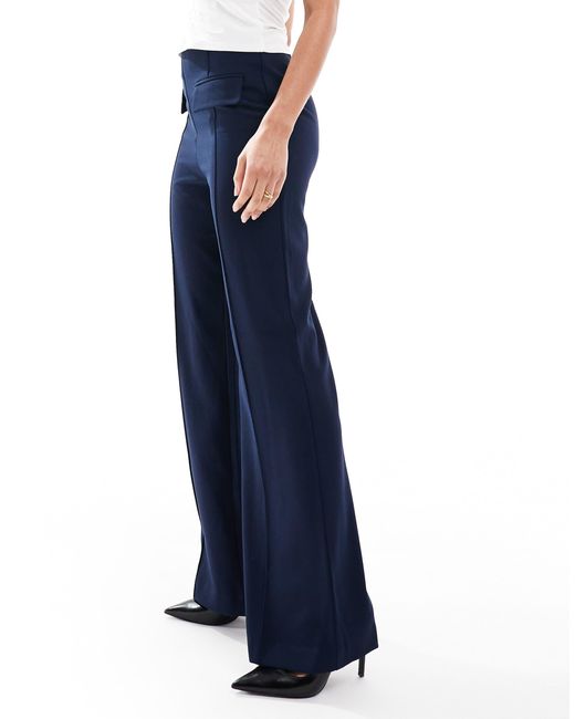 ASOS Blue Tailored Double Pocket Seam Detail Trousers