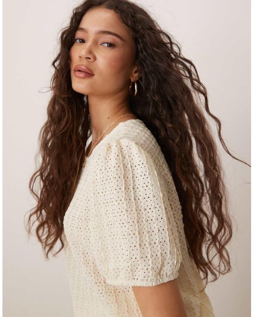 Vila Natural Textured Puff Sleeve T-Shirt Co-Ord