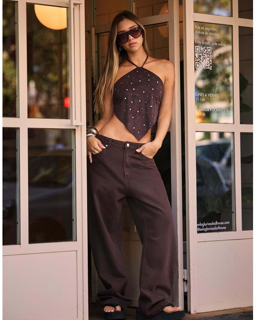 Top en daim synthétique avec clous Bershka en coloris Black