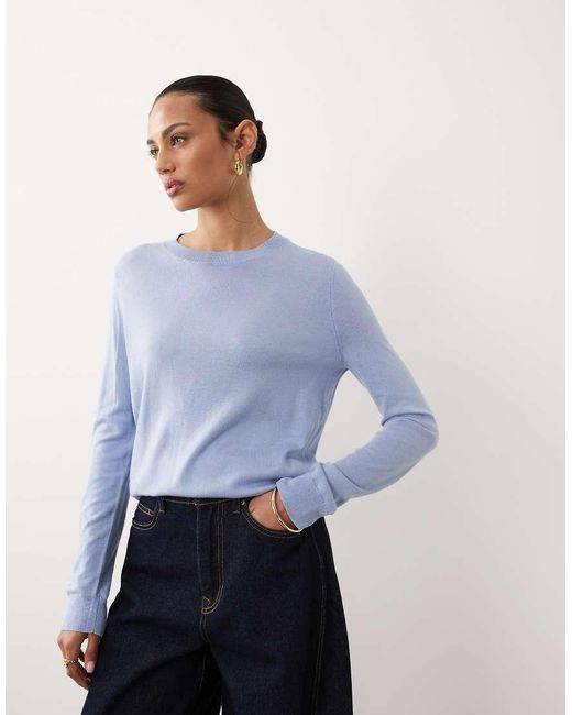 Mango Blue Lightweight Knitted Crew Neck Top