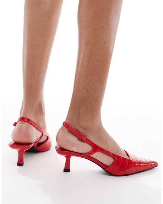 Stradivarius Red Faux Croc Slingback Heel