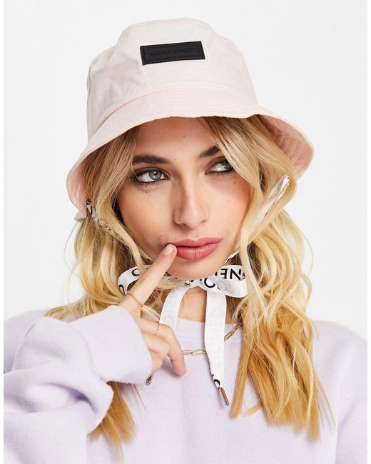 Consigned Pink Taped Logo Chin Strap Bucket Hat