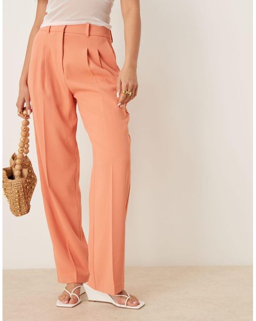ASOS Orange Tailored Straight Leg Trousers With Pleat Detail