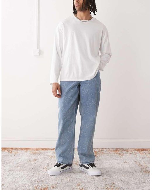 Vans Blue Check-5 Blaze All Over Print Loose Fit Denim Jeans for men