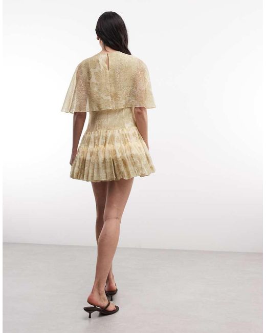 AllSaints Natural Yanna Short Sleeve Floral Ruffle High Neck Mini Dress