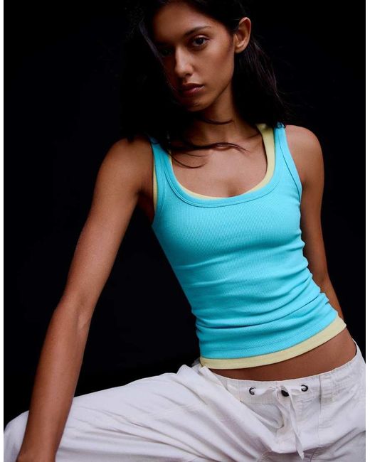Bershka Blue Ribbed Vest Top