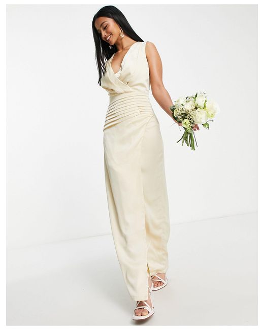 Liquorish White Bridesmaid Satin Wrap Front Maxi Dress