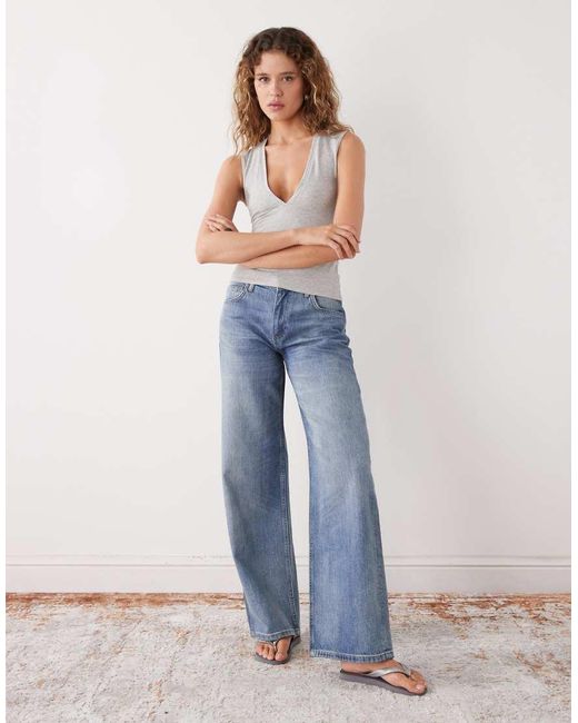 Weekday White Plunge V-neck Top