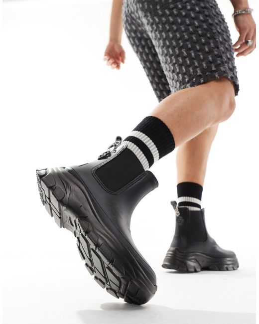 ASOS Black Chunky Wellington Boot With Back Chain Detail for men