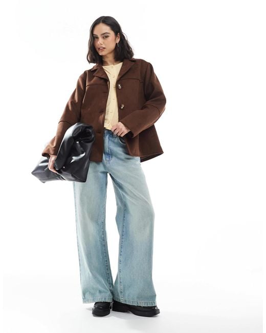 ASOS Brown Faux Suede Button Front Jacket