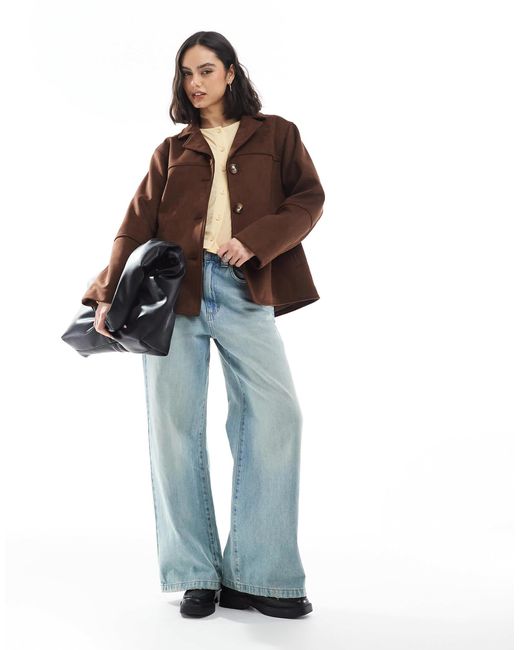 ASOS Brown Faux Suede Button Front Jacket