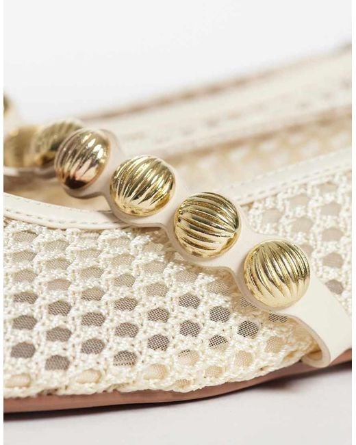 River Island White Crochet Ballet Flats With Gold Detail
