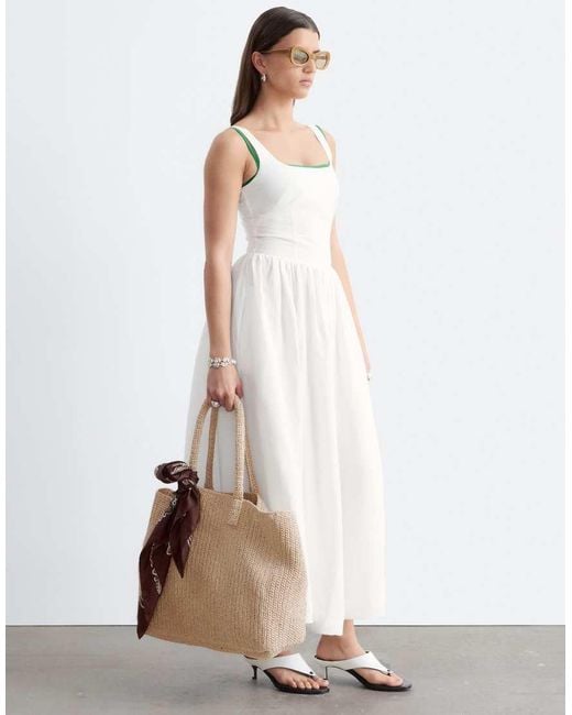 & Other Stories White Corset Detail Midi Dress With Puff Skirt