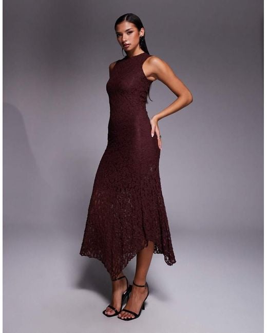 ASOS Purple Lace Sleeveless Column Midi Dress
