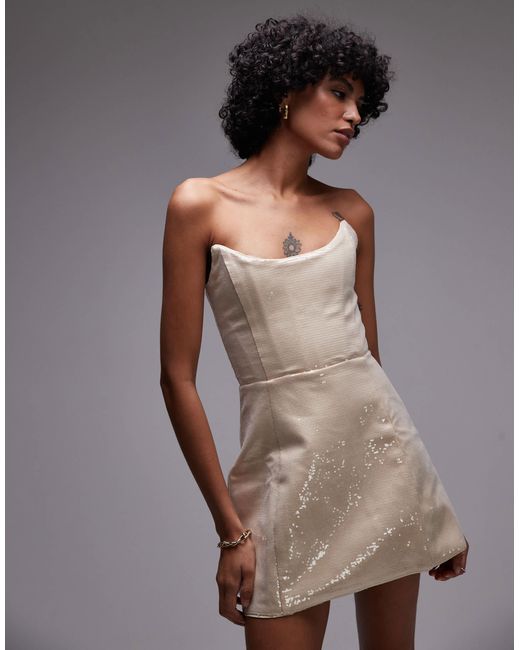 HEIRESS BEVERLY HILLS Gray Sequin Corset Detail Structured Mini Dress