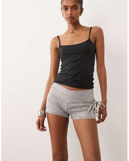 Mango Natural Teen Tie Waist Denim Micro Short