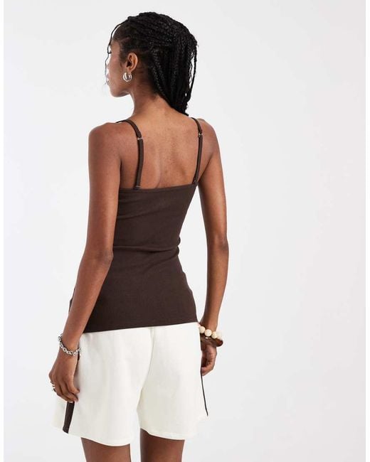 Hollister Brown Lace Trim Henley Cami