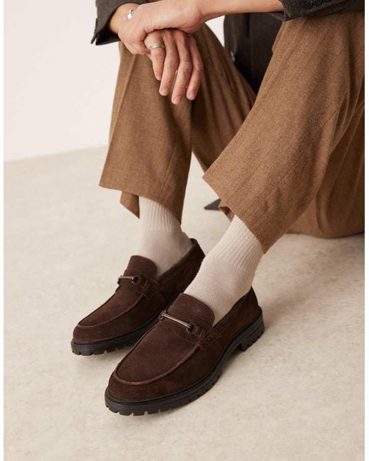 ASOS Brown Suede Snaffle Loafers for men