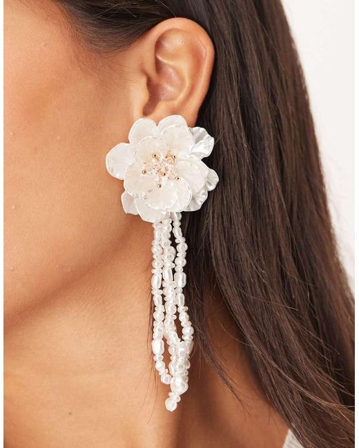 ASOS Brown Floral Stud Earrings With Faux Pearl Drops