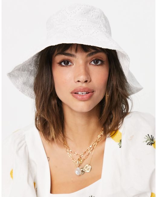 ASOS White Broderie Fisherman Bucket Hat