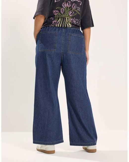 Yours Clothing Blue Pull On Wide Leg Jeans