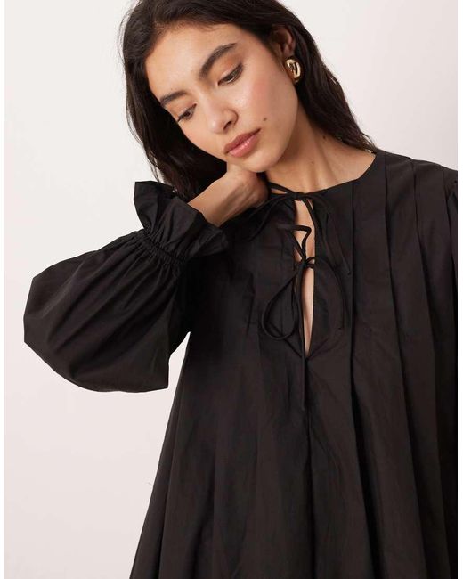 Glamorous Black Tie Front Long Sleeve Mini Dress