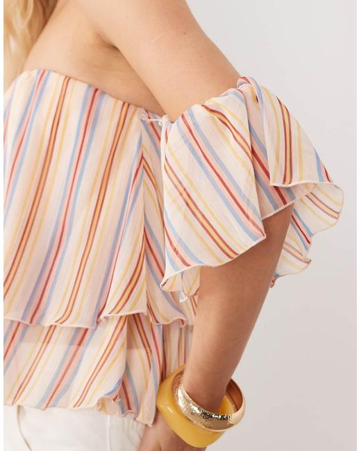 Mango Pink Off The Shoulder Ruffle Detail Blouse