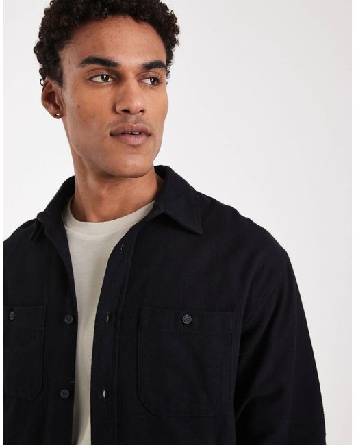 Threadbare Black Button Down Cotton Shirt for men