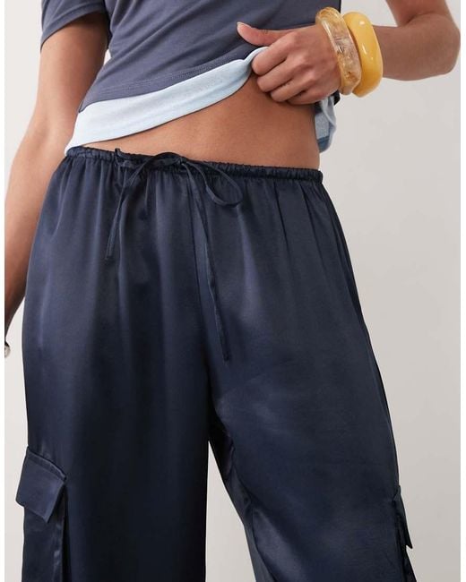 ASOS Blue Satin Utility Cargo Pocket Pants