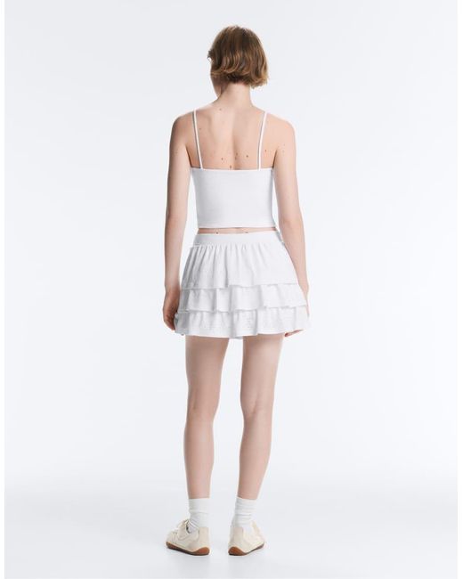 Oysho White Embroidered Comfortlux Tank Top