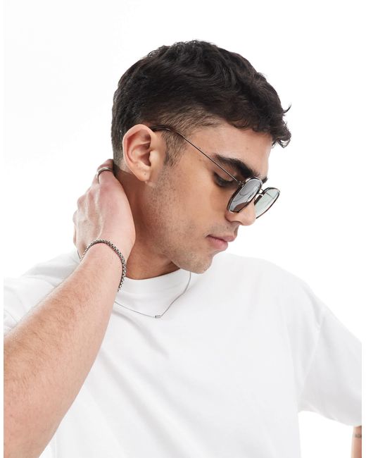 ASOS Brown Angled Square Sunglasses With Tortoiseshell Frame And Green Lens for men