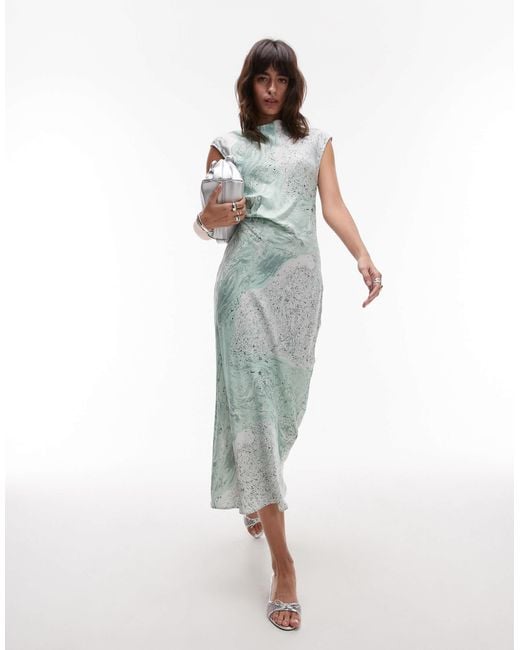 & Other Stories Bias Cut Satin Midi Dress With Drape Detail in Blue | Lyst