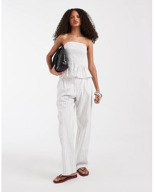 Vero Moda White Poplin Shirred Peplum Hem Bandeau Top Co-ord