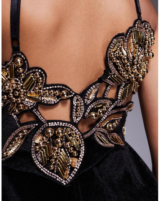 ASOS Blue Velvet Structured Mini Dress With Cutwork Embellishment