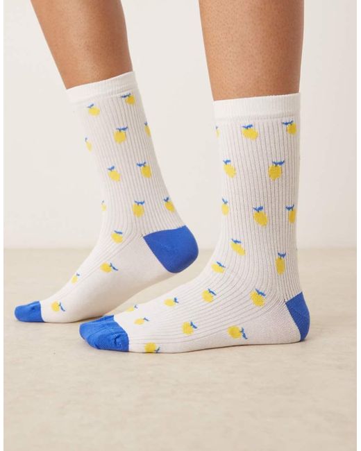 Calcetines Con Patrón De Limones Pequeños De -Blanco Accessorize de color Blue