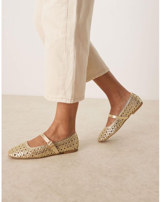 Asos Design Wide Fit Natural – lottie – mary-jane-ballerinas mit gewebtem obermaterial