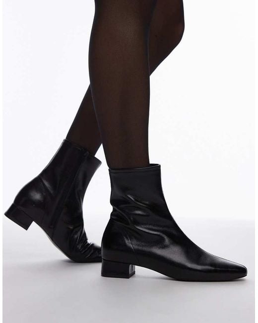 Mango Black Low Heel Square Toe Ankle Boot